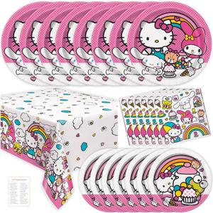Hello Kitty Birthday Decorations - Hello Kitty Party Decorations - Plates, Napkins, Tablecloth, Checklist - Party Supplies for 8 Guests