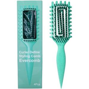 Evercomb Curl Defining Brush for Curly Hair - Detangling & Styling with Lightweight Ergonomic Nylon Bristles, Enhance Curls, Reduce Frizz/Breakage for Women (Green 1Pcs)