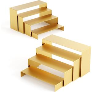 Black Matte Metal Display Stand,8 Pcs 2 Set Display Risers, Metal Rectangular Display Shelf for Showcase, Dessert, Toys, Perfume (8Pcs-Gold, L7''x8''x9)