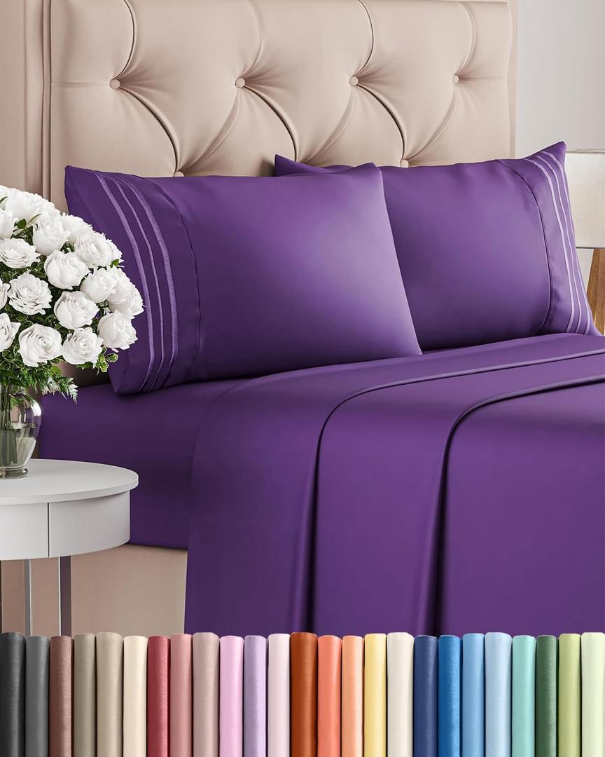 King Size 4 Piece Sheet Set - Comfy Breathable & Cooling Sheets - Hotel Luxury Bed Sheets for Women & Men - Deep Pockets, Easy-Fit, Extra Soft and Wrinkle Free Sheets - Purple Oeko-Tex Bed Sheet Set