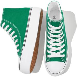 FRACORA Womens High Top Canvas Shoes White Black Platform Sneakers Lace Up Shoes for Women (5, Green)