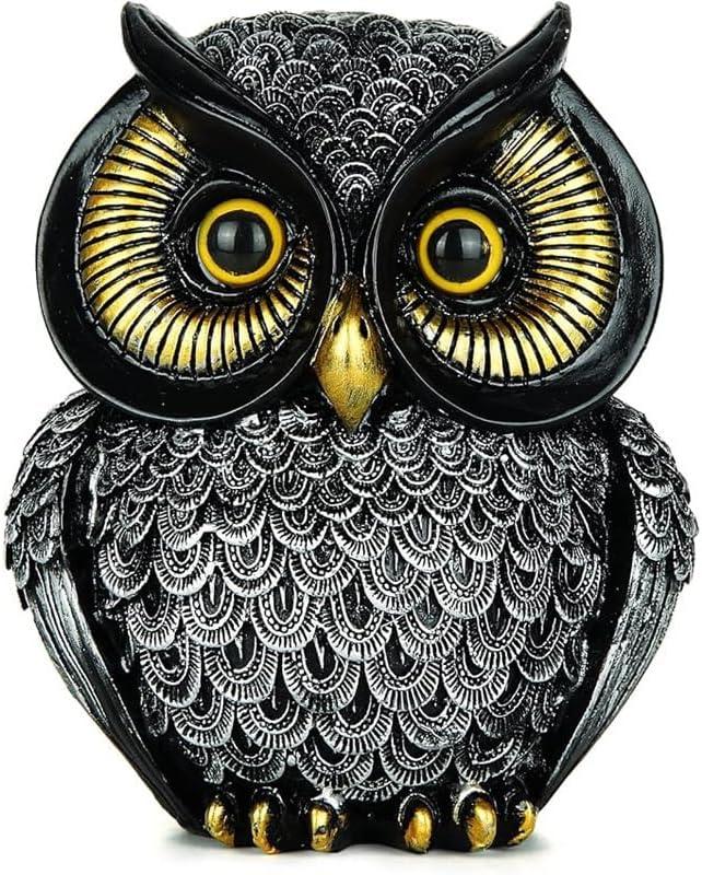 Owl Statue Home Decor, Small Figurines for Shelves, Office, Living Room, Decorative Gift for Owl Lovers (Sliver)