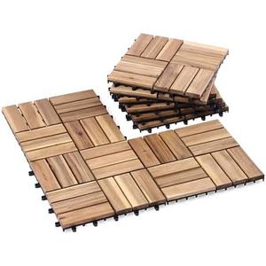 VICTORY RELAX Acacia Wood Flooring Interlocking Deck Tiles for Patio Decor 9 Pcs 12 Slats - Waterproof Indoor & Outdoor Decor - Balcony Garden Decking Tile (11,81 * 11,81 * 0,94 Inches)