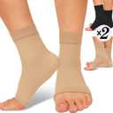 ACTINPUT 2 Pack Ankle Brace Compression Sleeve 8-15 mmHg Open Toe ompression Socks Women&Men for Swelling,Plantar Fasciitis,Sprain Black/Beige S/M