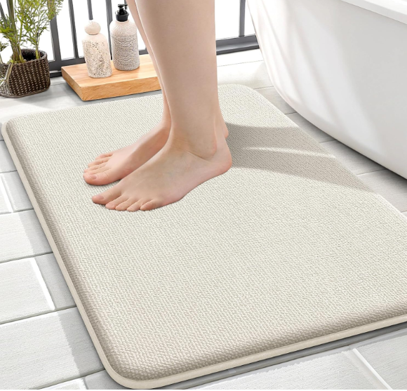 OLANLY Memory Foam Small Bathroom Rugs 24x16, Absorbent Bath Mat, Ivory | Soft Quick Dry Bath Rugs, Non-Slip Carpet, Machine Washable Mat for Bathroom Floor, Tub and Shower, Home Decor Accessories
