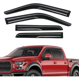 Rain Guards Fit for Ford F-150 SUPERCREW CAB 2015 2016 2017 2018 2019 2020 2021 2022 2023 2024 2025, Tape-on Durable Side Window Sun Wind Deflectors, 2015-2025 F150 Rain Guard Black 4 PCS