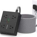 Surge Protector Power Strip 25 Ft Cord, Ultra Thin Flat Extension Cord with 8 Outlets 4 USB Ports(2 USB C), Flat Plug Power Strip, 25 Ft Long Braided Power Cord for College Dorm Room Essentials-BK