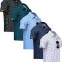 ZITY 5 Pack Mens Golf Shirt Short Sleeve UPF 50+ Moisture Wicking Performance Print Patterns Casual Golf Polo Shirts for Men Blackishgreen Tealblue Lightblue Navy Colorfuldots Large