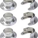 6PCS Heavy Duty Stainless Steel Closet Pole Sockets Rod End Support Flange Rod Holder Set Wall Mount Pipe Bracket with Screws for Closet Wardrobe Shower Curtain Rod (Fit 33mm / 1.3", Silver)