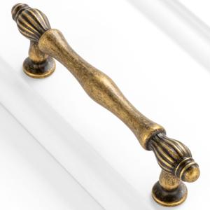 10 Pack 3-3/4 Inch Antique Brass Cabinet Pulls Vintage Brass Cabinet Handles Brass Hardware for Kitchen Cabinets 2510 Drawer Dresser Cupboard Bedroom Bathroom