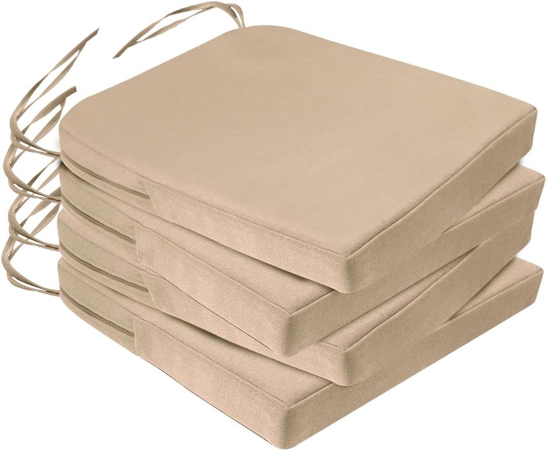 Homcomoda Outdoor Chair Cushions Set of 4 Waterproof Patio Chair Cushions 17 x 16x 2 Inch Fading Resistant Outdoor Sofa Cushions Replacement with Removable Cover (Beige)
