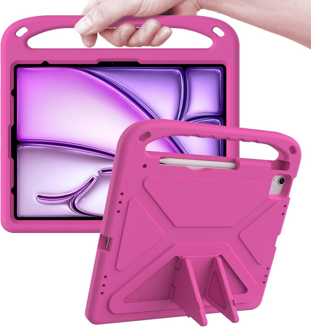 ATOOZ Kids Case for iPad air 13 inch 2024 2025 2026 (M2 M3 M4) / iPad Pro 13 inch (M4 M5), Cover with Shockproof Handle Stand for iPad Pro 13 7th /8th Gen 13" Tablet (Rose)
