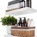 BGMG Wood Floating Shelves 18 inch,White Floating Shelves for Wall,Solid Wood Wall Shelves for Bathroom Living Room Bedroom Kitchen Farmhouse Set of 2-18x 6.7 x1.25 inch