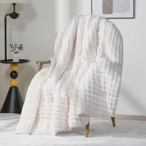 Cottonblue Weighted Blanket 15lbs Bubble Faux Fur Plush Sherpa Weighted Blankets for Adults, Fits Twin/Full Size Bed, Cute Fuzzy Warm Heavy Blanket for Calm and Better Sleep, 48"x72", Cream White