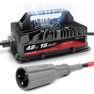 15 AMP 48 Volt Golf Cart Charger for Club Car with 3-Pin Round Plug, for Lead Acid Battery