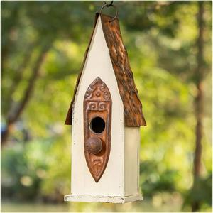Glitzhome Bird Houses for Outside, Garden Hanging Birdhouse for Outdoors, 13.25" H Washed White Distressed Hand Painted Solid Wood Bird House for Bluebird Hummingbird Wren Finch Cardinals Cedar