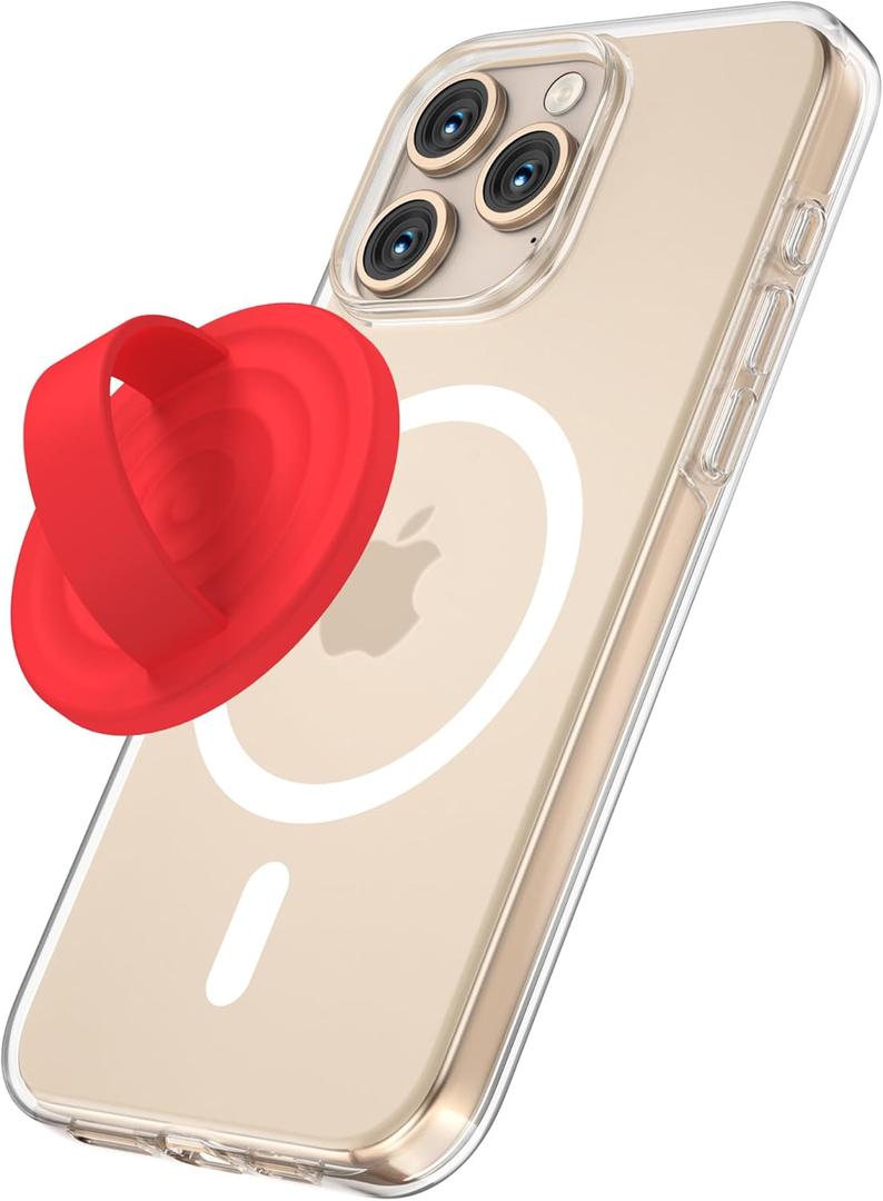 Magnetic Phone Grip Holder Compatible with MagSafe, Ultra Thin Silicone Finger Loop Ring Magnetic Grips for Back of Phone for iPhone Pro Max/Plus/16/15/14/13/12 Series, Red