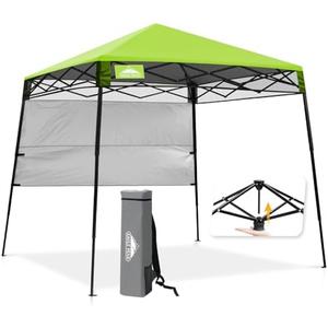 EAGLE PEAK 8x8 Pop Up Canopy Tent with Sidewall, Compact, Portable Slant Leg Instant Sun Shelter for Beach, Sports, & Camping, 8x8 Base 6x6 Top, Green