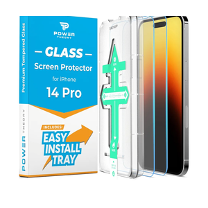 Power Theory [2 Pack Screen Protector for iPhone 14 Pro Premium Shatterproof Temptered Glass [9H Hardness], Easy Install Frame, 99.99% HD Clear, Bubble Free, Case Friendly, Anti-Scratch, Anti-Smudge