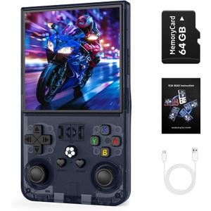 R36Max Retro Handheld Game Console, Video Game Console with 64G TF Card, 4000mAh Rechargeable, Linux System, 4.0 Inch IPS Screen Portable Pocket Arcade, Gray