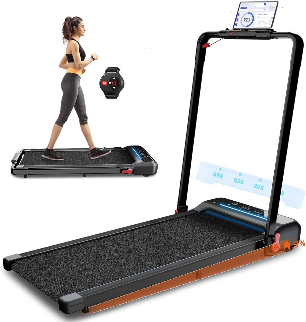 Walking Pad with Handle Bar, Treadmill Under Desk with 300lb Weight Capacity Walking Jogging Machine Led Display Remote Control, 2.5hp Portable Walking Treadmill for Home/Office