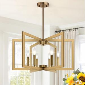 25" Modern Brass Chandelier for Dining Room, No Assembly Required Brass Dining Room Light Fixture Over Table, Industrial Metal Hanging Pendant Lights Fixture for Kitchen Island, Entryway, Foyer