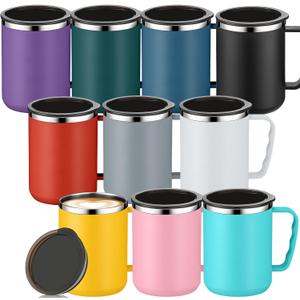 Roshtia 10 Pcs Coffee Travel Mug Vacuum Reusable Insulated Coffee Mug with Lid and Handle 17 oz Camping Insulated Cup Double Wall Stainless Steel Mug for Men Women Home Office Outdoors (Multicolor)