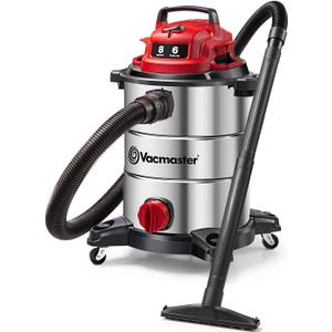 Vacmaster VOC812SF 1101 8-Gallon Premium Stainless Steel Wet/Dry Vacuum, Red Edition, 8 Gal