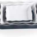 Sweejar Casserole Dishes for Oven, Ceramic Bakeware Set of 2, Rectangular Baking dish with Handles, Wave Edge Lasagna Pan Deep for Cooking, Cake, Dinner, Banquet and Daily Use (Navy)