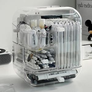 Clear Acrylic Pen Organizer, Desktop Storage Box with Multiple Compartments, Makeup Brush Storage Organizer for Office School Home Supplies