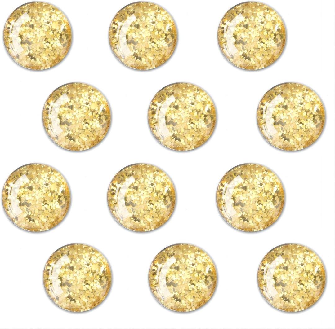 Sparkling Glass Magnets - 12 Pcs Crystal Strong Fridge Magnets for Office, Whiteboard, Cabinet and Dishwasher Decoration, (Golden)