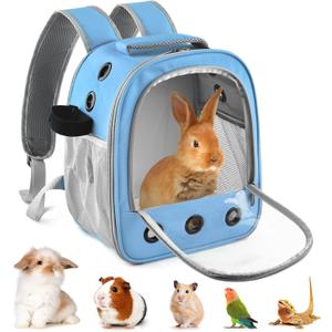 DBNESS Guinea Pig Carrier Backpack, Portable Rabbit Travel Carring Bag for Pet Bunny Chinchilla Bearded Dragon Hamster Parrot Outgoing Pouch Case with Water Bottle Holder & Detachable Pad (Sky Blue)