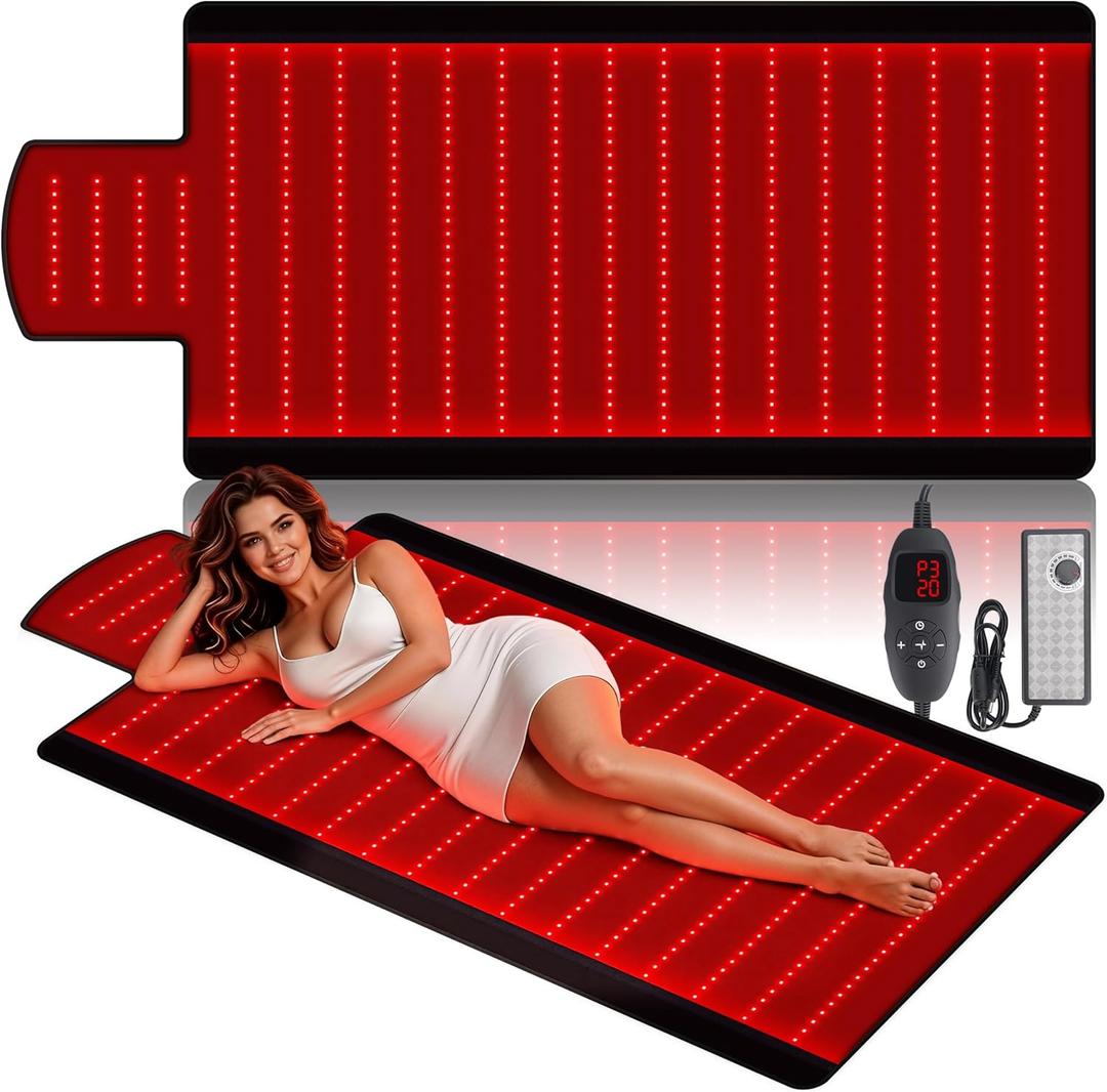 Red Light Therapy Mat for Full Body, 520 High-Density LEDs Infrared Light Pad with 5 Intensity Levels, 9 Auto-Shutoff Timer Setting, Handheld Controller, Gifts for Athletes, Office Workers, Women, Men