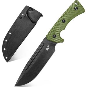Eafengrow EF144 Fixed Blade Knife AUS-10 Steel Blade G10 Handle Full Tang EDC Tool Straight Knife for Working Camping Hunting (green)