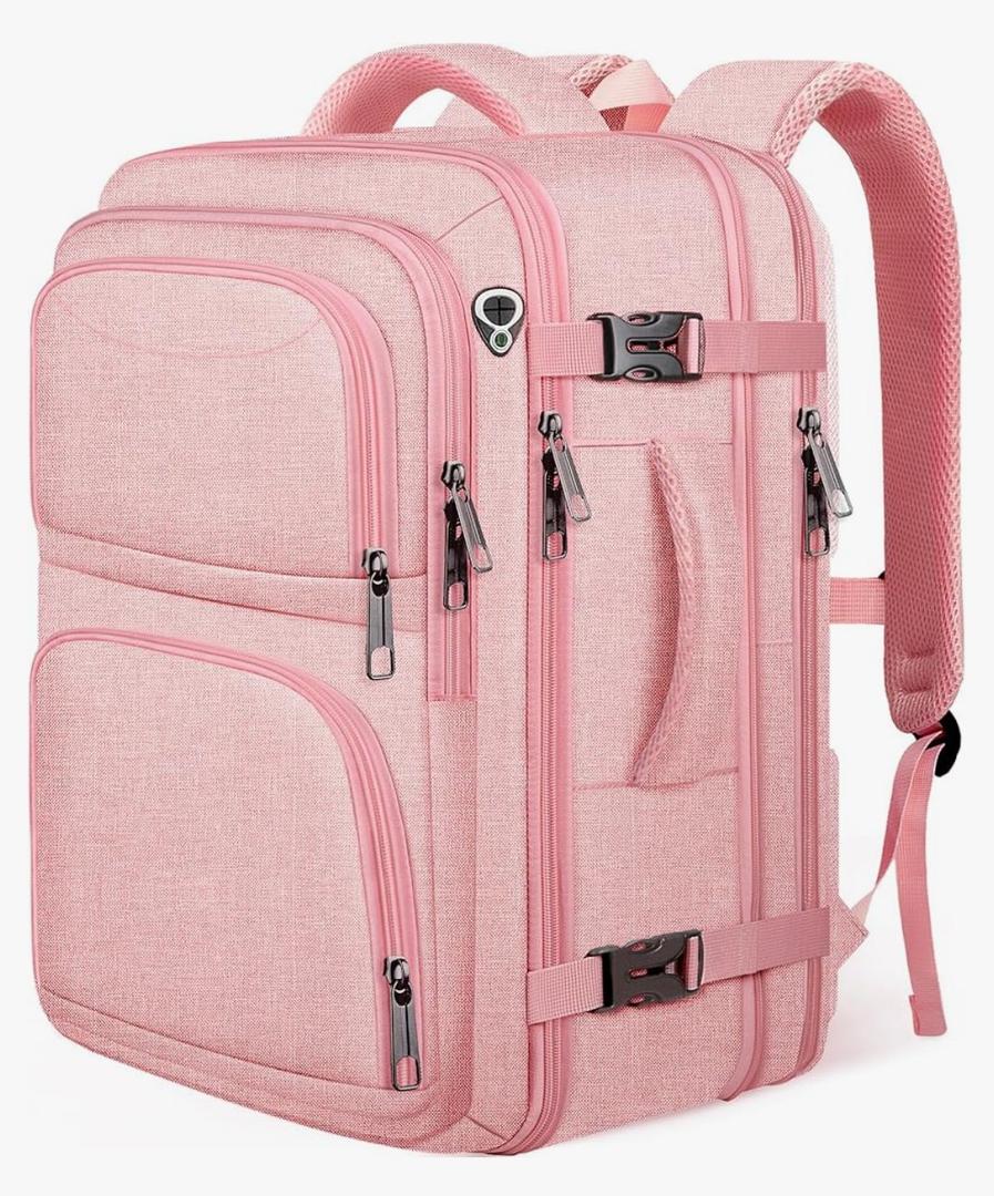 Travel Backpack for Women, Expandable Carry on Backpack, TSA 17.3 inch Laptop Bag Flight Approved, Lightweight Waterproof Business Luggage Bag, Travel Gifts for Women, Pink