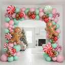 Christmas Balloon Garland Arch Kit 126Pcs Large Gingerbread Man Cane Foil Red Green Lollipop Candy & Mint Pink Cocoa Balloons for Xmas New Year Party Decorations