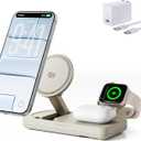 THREEKEY 3 in 1 iPhone 17 Charging Station,MagSafe Charger Compatible, Qi2 25W MFi Certified Wireless Charger Stand for iPhone 17/16/15/14/13/12, Apple Watch, AirPods(45W Adapter Included) (Sand)