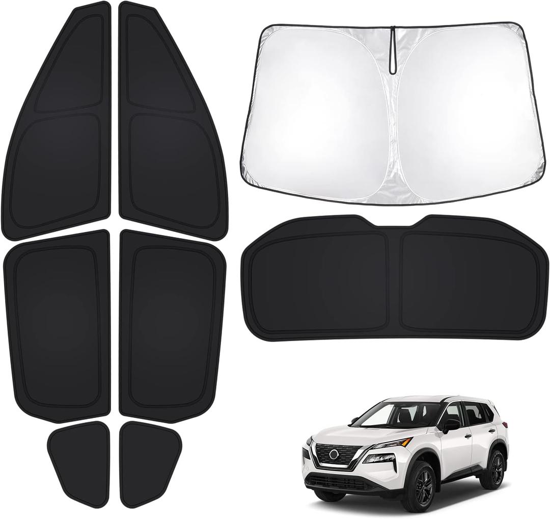 T TGBROS Windshield Sun Shade for Nissan Rogue 2021-2025 2026 Car Window Shades Thicken UV Block and Blackout Privacy Foldable Sunshades 8PCS Accessories Keep Cool Sun Visor Covers