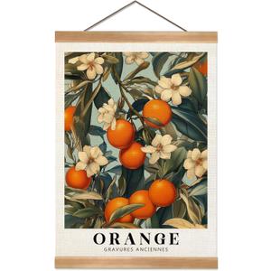 ZTGDA Farmhouse Orange Wall Art,Vintage Botanical Fruit Poster, French Style Citrus Wall Decor, Linen Canvas Hanging Poster for Kitchen, Dining Room, or Cafe Decor(Orange)