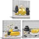 RnnJoile Spa Canvas Wall Art Zen Stone Orchid Picture Painting Yellow Still Life Prints for Bathroom Zen Meditation Room Decor Framed 12"x12" for Each