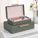 Decorative Boxes with Lids 2-Set, Memory Box for Keepsakes, Saving Space, Beautiful PU Leather Decorative Storage Boxes in Style, Decor Box with Gold Metal Handles, Store Photos, Mothers Day Green