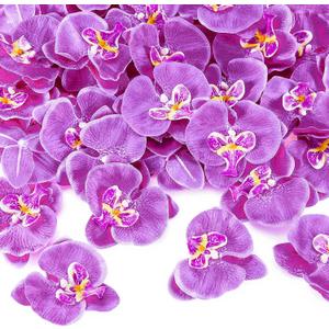 40 Pieces Orchid Petals Artificial Decorations Wedding Party Orchids Heads Flowers Faux Silk Phalaenopsis Butterfly Flower Heads for DIY Craft Home (Light Purple)
