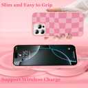 ZIYE for iPhone 16 Pro Max Case Pink Checkered Grids Plaid Checkerboard Pattern Phone Case Soft TPU Bumper Hard PC Cute Protective Cover Slim Lightweight Design Cases