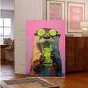 ISXGDWFH Dopamine Animal Otter Drinking Cocktail Minimalist Art Animal Lover Preppy Dorm Decor Fashion Poster Canvas Wall Art Print Bedroom Living Room Bathroom Weird Animal Art (16x24inch Framed, A03)