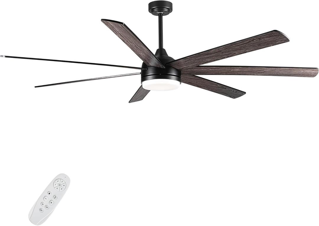 72-Inch Farmhouse Ceiling Fan with Plywood Blades, Adjustable Light Colors, and 6-Speed Control