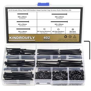 402 Pieces Black M3 x 30/35 /40/45 /50 mm Button Head Socket Cap Screws Nuts Washers Assortment Kit, 10.9 Grade Alloy Steel