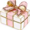 ELLDOO Mini Trinket Box, Bow-knot Gift Box Style Hinged Jewelry Box Vintage Metal Enameled Decorative Box Ring Earrings Jewelry Organizer Gift Box for Women Girls, Pink