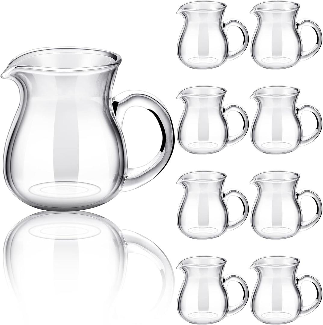Suclain 8 Pcs Glass Creamer Pitcher Transparent Milk Pourer Mini Milk Pitcher Small Glass Pitcher Mini Carafe Coffee Mug Coffee Pot Creamer Pitcher for Milk Coffee Tea Syrup (Normal, 4 oz)