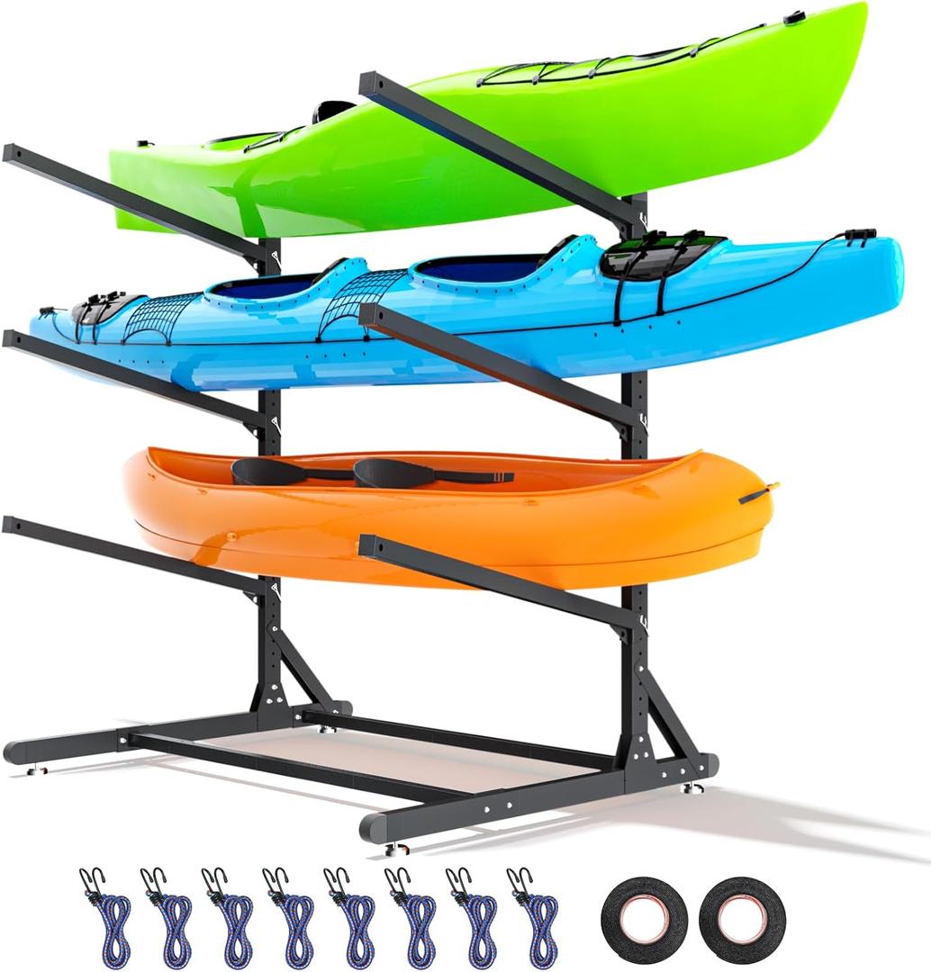 RDCMKL Freestanding Kayak Storage Rack, Heavy Duty Adjustable Stand for Kayaks, SUPs, Paddleboards, Canoes, Weatherproof