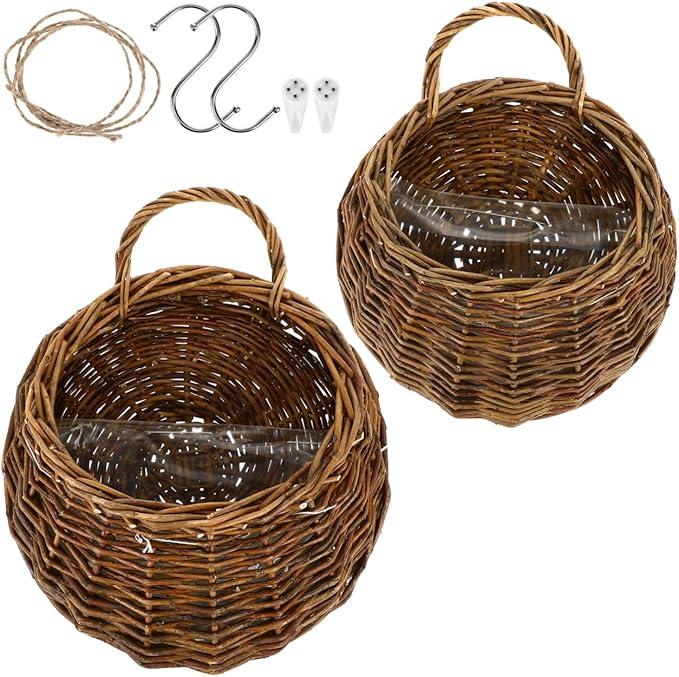 Yardwe 2Pcs Woven Hanging Basket Hanging Planter, Basket for Plant, Woven Storage Flower for Front Door, Home, Garden